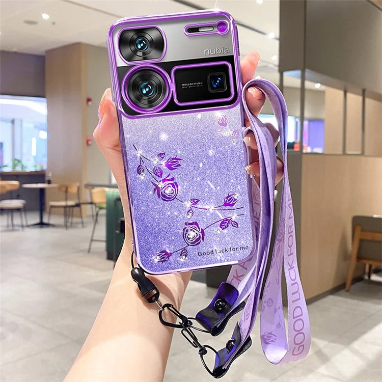 KADEM For ZTE nubia Z60 Ultra Case with Lanyard Soft TPU Flower Glitter Phone Cover