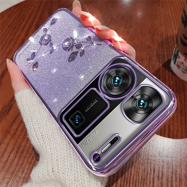 KADEM For ZTE nubia Z60 Ultra Case with Lanyard Soft TPU Flower Glitter Phone Cover