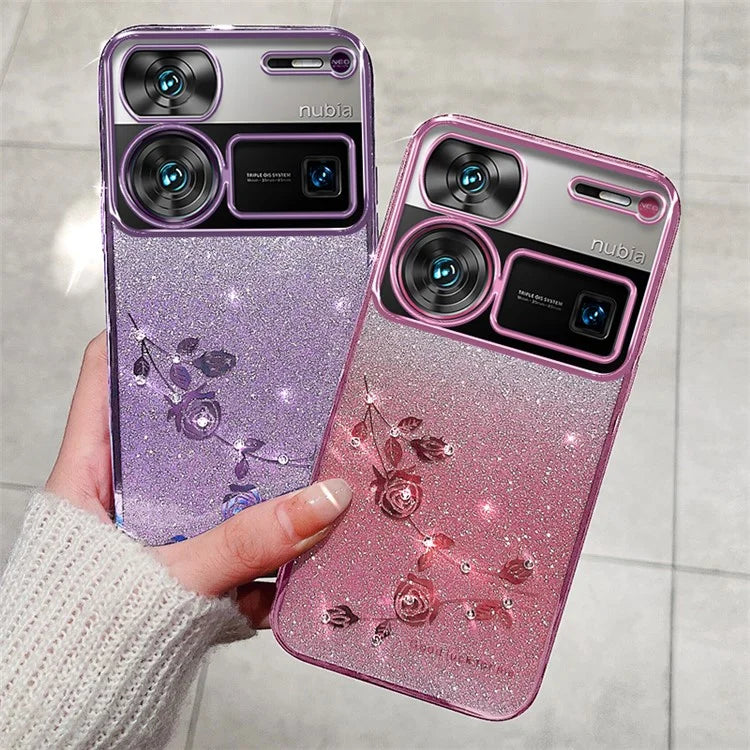 KADEM For ZTE nubia Z60 Ultra Case with Lanyard Soft TPU Flower Glitter Phone Cover