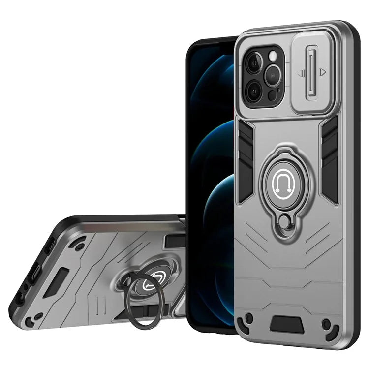 For iPhone 12 Pro Case Camera Protection PC + TPU Phone Cover with Finger Ring Holder