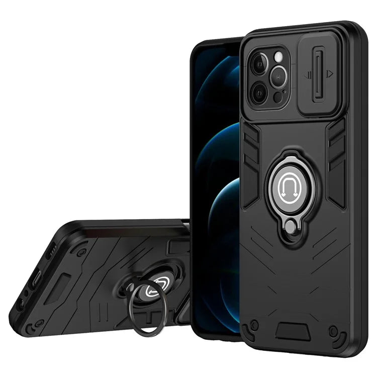 For iPhone 12 Pro Case Camera Protection PC + TPU Phone Cover with Finger Ring Holder