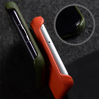 MELKCO For Huawei Pura 70 Case Genuine Cow Leather + PC Phone Cover Not Full Coverage Frame