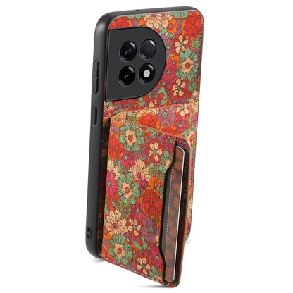 For OnePlus Ace 2 5G / 11R 5G Case Floral Pattern Card Slot Kickstand PU Covered Hybrid Phone Shell