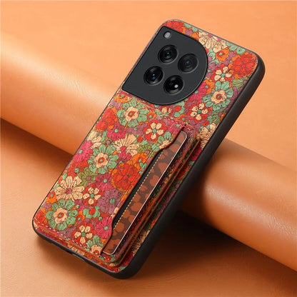 For OnePlus 12 5G Case Floral Design Card Slots Shockproof Leather Back  Cover