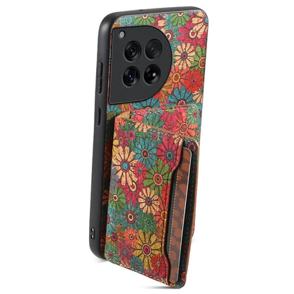 For OnePlus 12 5G Case Floral Design Card Slots Shockproof Leather Back  Cover