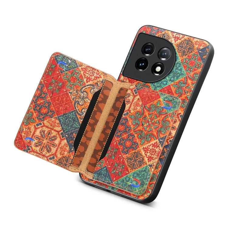 For OnePlus 11 5G Shockproof Case Kickstand Card Slot PU+TPU+PC Phone Shell