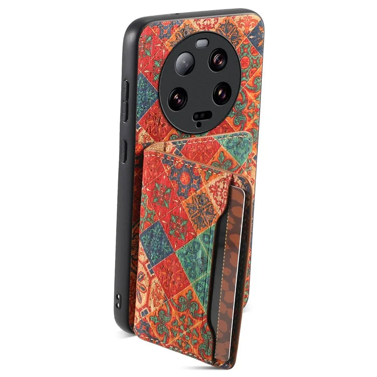 For Xiaomi 13 Ultra Case Card Holder Kickstand Leather Back Cover Flower Pattern