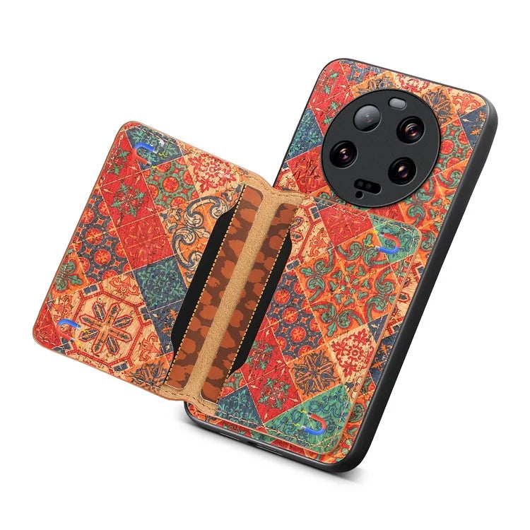 For Xiaomi 13 Ultra Case Card Holder Kickstand Leather Back Cover Flower Pattern