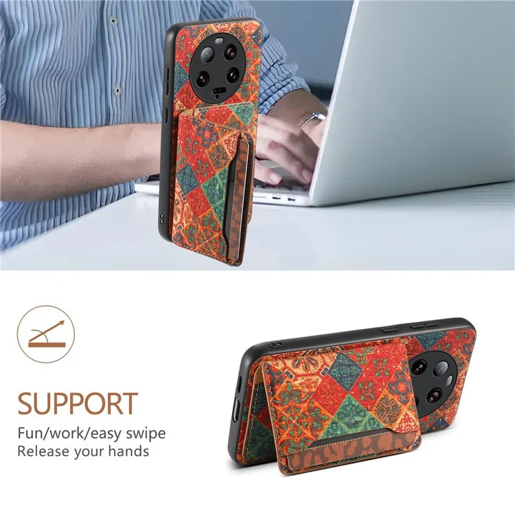 For Xiaomi 13 Ultra Case Card Holder Kickstand Leather Back Cover Flower Pattern