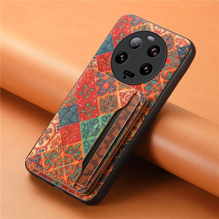 For Xiaomi 13 Ultra Case Card Holder Kickstand Leather Back Cover Flower Pattern