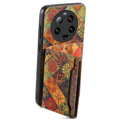 For Xiaomi 13 Ultra Case Card Holder Kickstand Leather Back Cover Flower Pattern