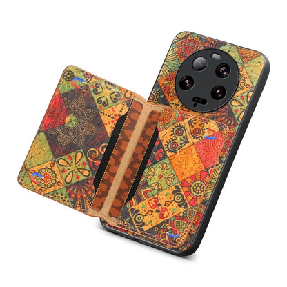 For Xiaomi 13 Ultra Case Card Holder Kickstand Leather Back Cover Flower Pattern