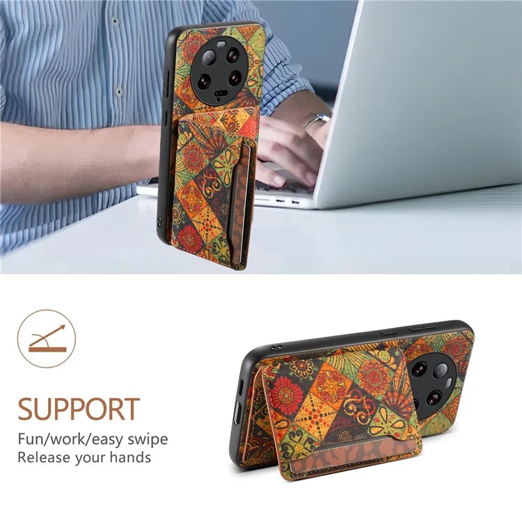 For Xiaomi 13 Ultra Case Card Holder Kickstand Leather Back Cover Flower Pattern