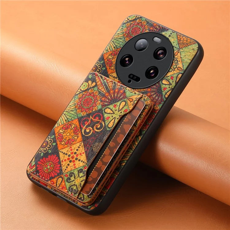 For Xiaomi 13 Ultra Case Card Holder Kickstand Leather Back Cover Flower Pattern