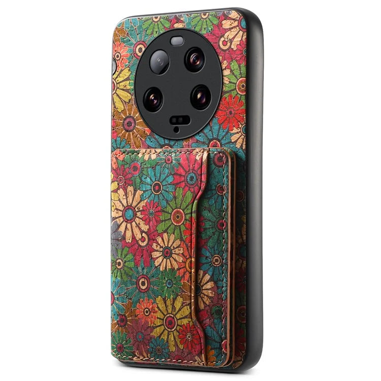 For Xiaomi 13 Ultra Case Card Holder Kickstand Leather Back Cover Flower Pattern