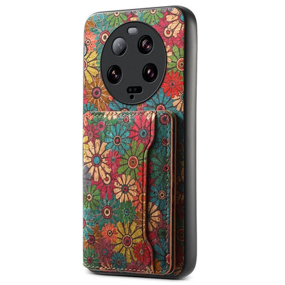 For Xiaomi 13 Ultra Case Card Holder Kickstand Leather Back Cover Flower Pattern