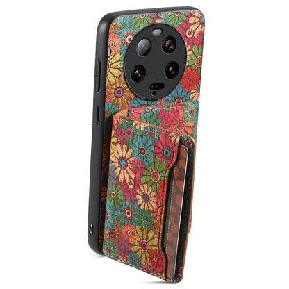 For Xiaomi 13 Ultra Case Card Holder Kickstand Leather Back Cover Flower Pattern