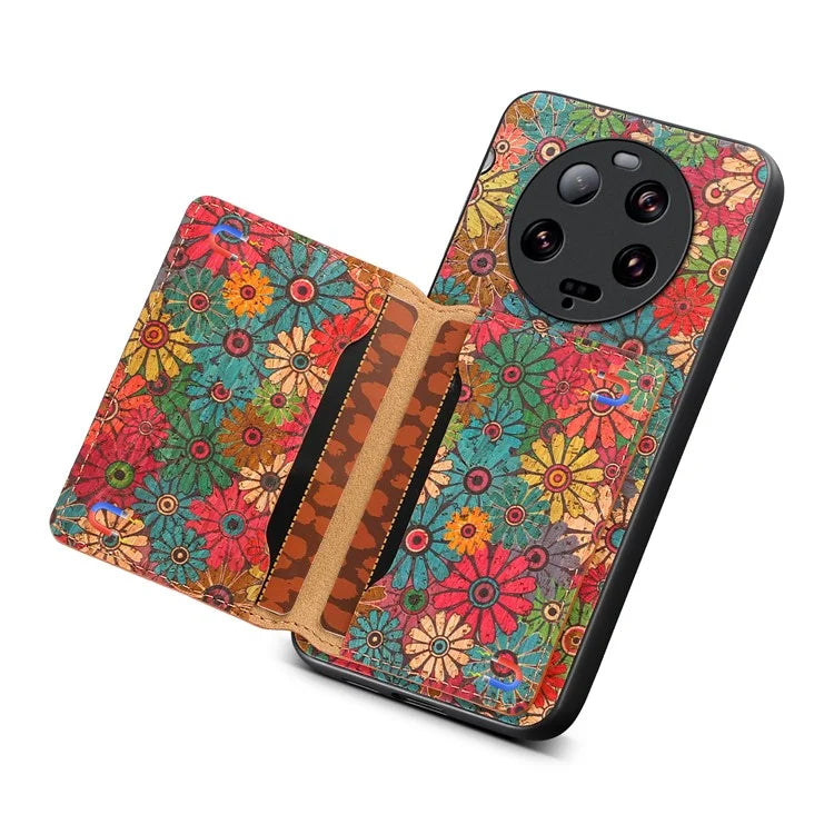 For Xiaomi 13 Ultra Case Card Holder Kickstand Leather Back Cover Flower Pattern