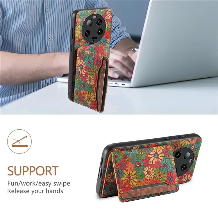 For Xiaomi 13 Ultra Case Card Holder Kickstand Leather Back Cover Flower Pattern