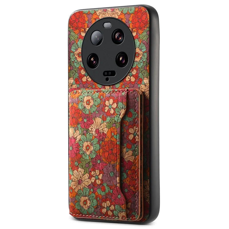 For Xiaomi 13 Ultra Case Card Holder Kickstand Leather Back Cover Flower Pattern