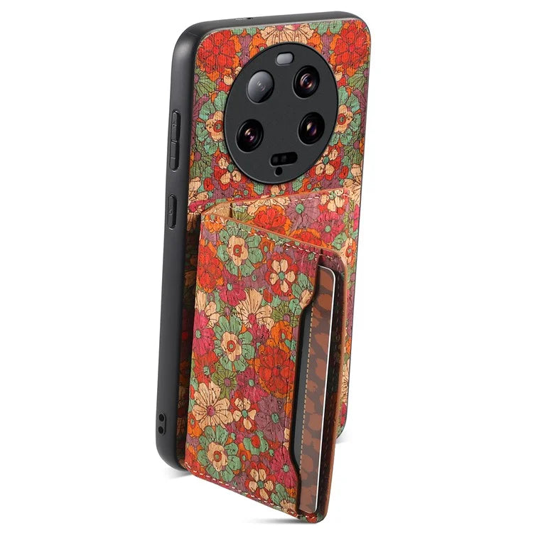 For Xiaomi 13 Ultra Case Card Holder Kickstand Leather Back Cover Flower Pattern