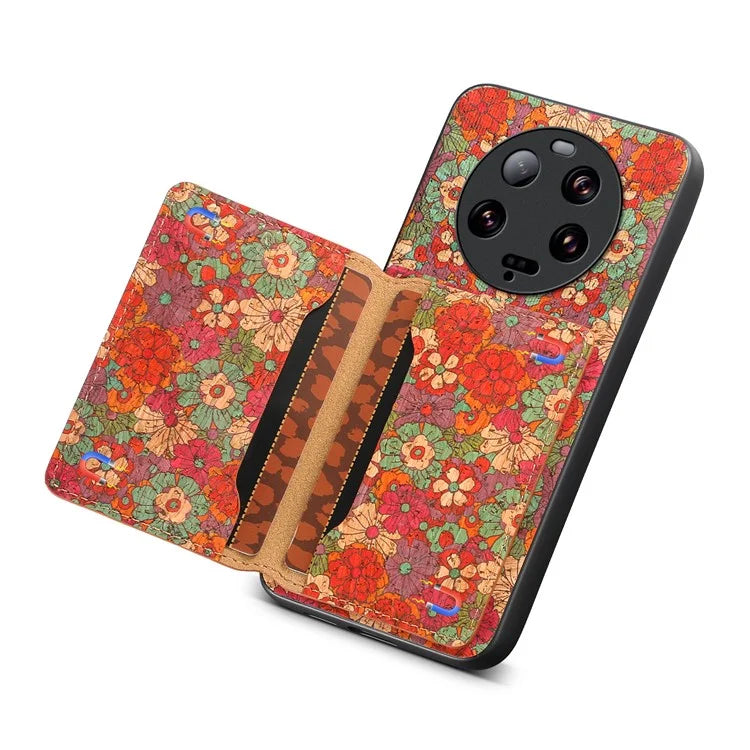 For Xiaomi 13 Ultra Case Card Holder Kickstand Leather Back Cover Flower Pattern