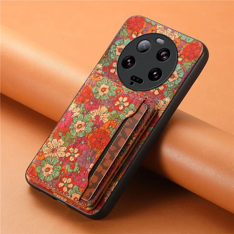 For Xiaomi 13 Ultra Case Card Holder Kickstand Leather Back Cover Flower Pattern