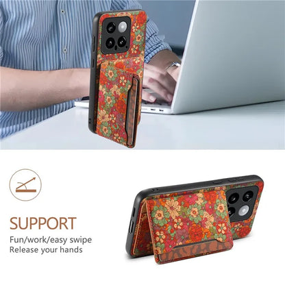 For Xiaomi 14 Case Card Slot Kickstand PU Covered Hybrid Phone Shell Floral Pattern