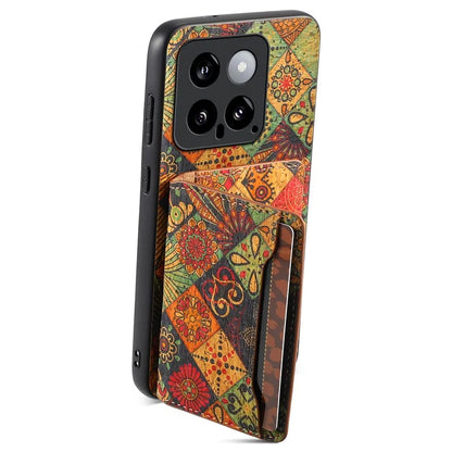 For Xiaomi 14 Case Card Slot Kickstand PU Covered Hybrid Phone Shell Floral Pattern