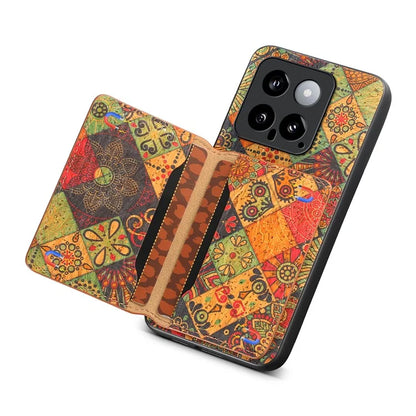For Xiaomi 14 Case Card Slot Kickstand PU Covered Hybrid Phone Shell Floral Pattern