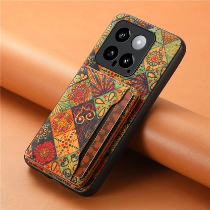 For Xiaomi 14 Case Card Slot Kickstand PU Covered Hybrid Phone Shell Floral Pattern