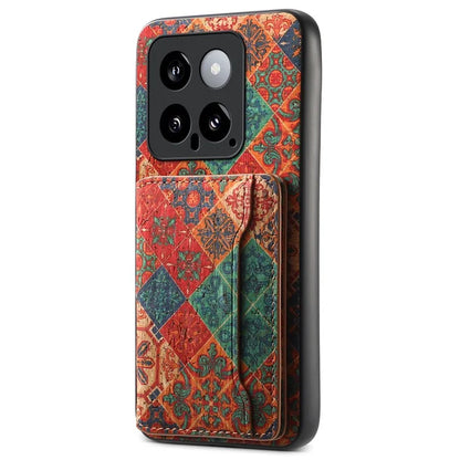 For Xiaomi 14 Case Card Slot Kickstand PU Covered Hybrid Phone Shell Floral Pattern