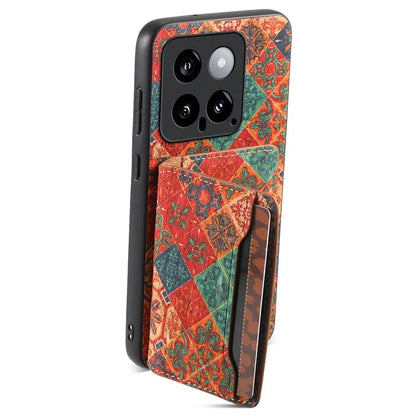 For Xiaomi 14 Case Card Slot Kickstand PU Covered Hybrid Phone Shell Floral Pattern