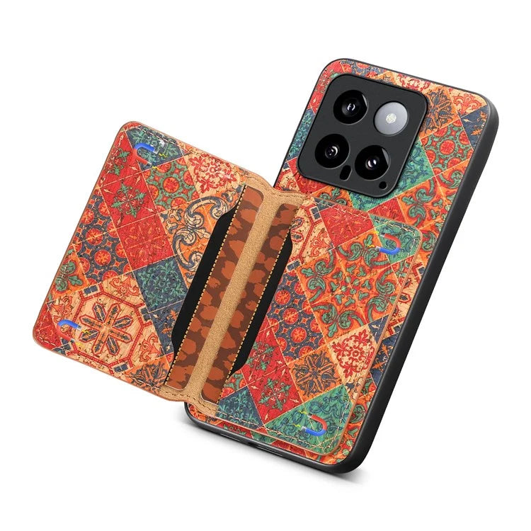 For Xiaomi 14 Case Card Slot Kickstand PU Covered Hybrid Phone Shell Floral Pattern