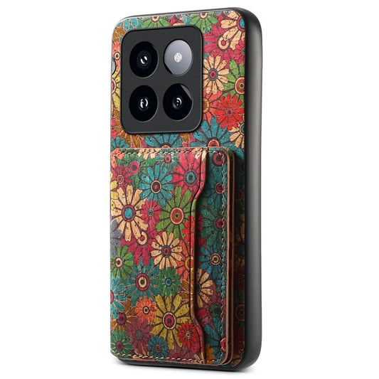 For Xiaomi 14 Pro Case Flower Leather Coated TPU+PC Phone Cover with Card Slots
