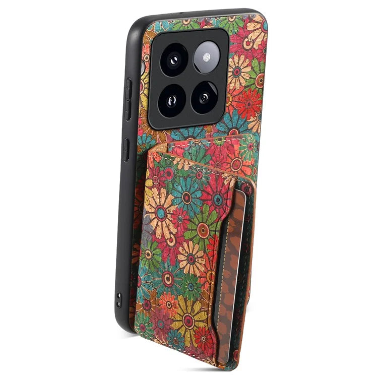 For Xiaomi 14 Pro Case Flower Leather Coated TPU+PC Phone Cover with Card Slots