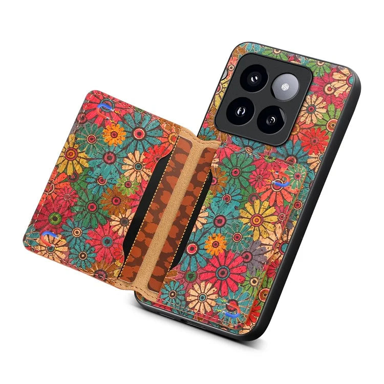 For Xiaomi 14 Pro Case Flower Leather Coated TPU+PC Phone Cover with Card Slots
