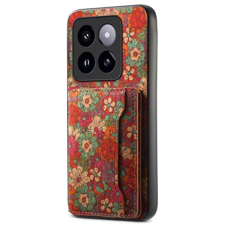 For Xiaomi 14 Pro Case Flower Leather Coated TPU+PC Phone Cover with Card Slots