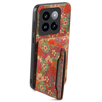 For Xiaomi 14 Pro Case Flower Leather Coated TPU+PC Phone Cover with Card Slots
