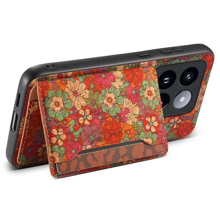 For Xiaomi 14 Pro Case Flower Leather Coated TPU+PC Phone Cover with Card Slots