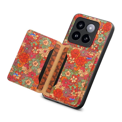 For Xiaomi 14 Pro Case Flower Leather Coated TPU+PC Phone Cover with Card Slots