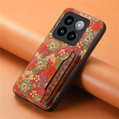 For Xiaomi 14 Pro Case Flower Leather Coated TPU+PC Phone Cover with Card Slots