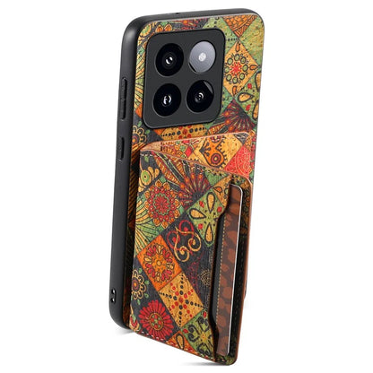 For Xiaomi 14 Pro Case Flower Leather Coated TPU+PC Phone Cover with Card Slots