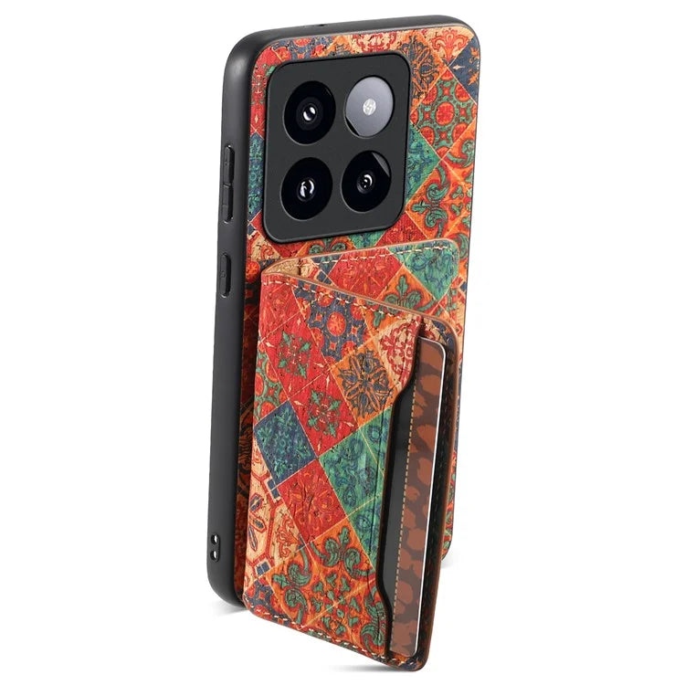 For Xiaomi 14 Pro Case Flower Leather Coated TPU+PC Phone Cover with Card Slots