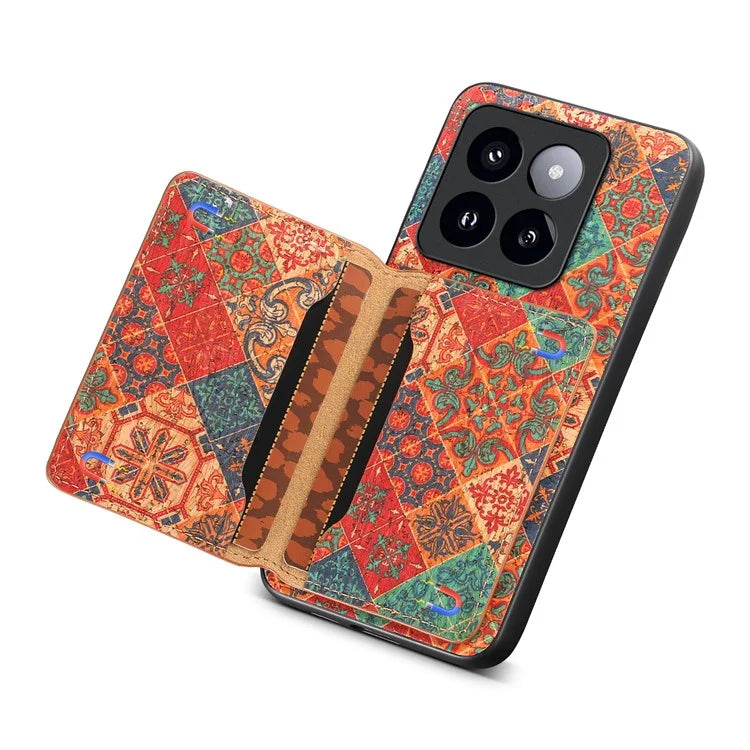 For Xiaomi 14 Pro Case Flower Leather Coated TPU+PC Phone Cover with Card Slots