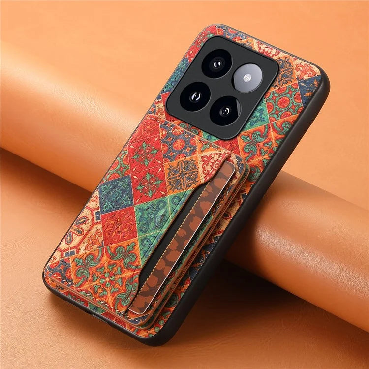 For Xiaomi 14 Pro Case Flower Leather Coated TPU+PC Phone Cover with Card Slots