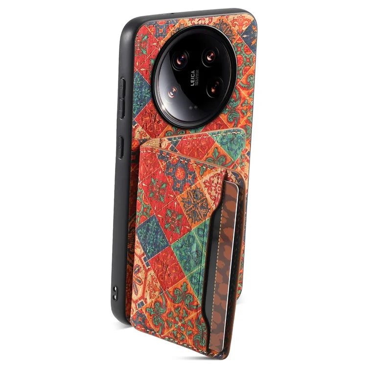 For Xiaomi 14 Ultra Kickstand Case Card Slot PU Covered Hybrid Phone Protector Floral Pattern