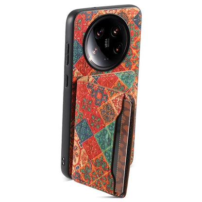 For Xiaomi 14 Ultra Kickstand Case Card Slot PU Covered Hybrid Phone Protector Floral Pattern