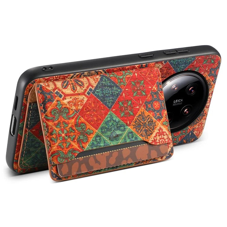 For Xiaomi 14 Ultra Kickstand Case Card Slot PU Covered Hybrid Phone Protector Floral Pattern