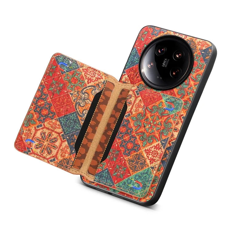 For Xiaomi 14 Ultra Kickstand Case Card Slot PU Covered Hybrid Phone Protector Floral Pattern